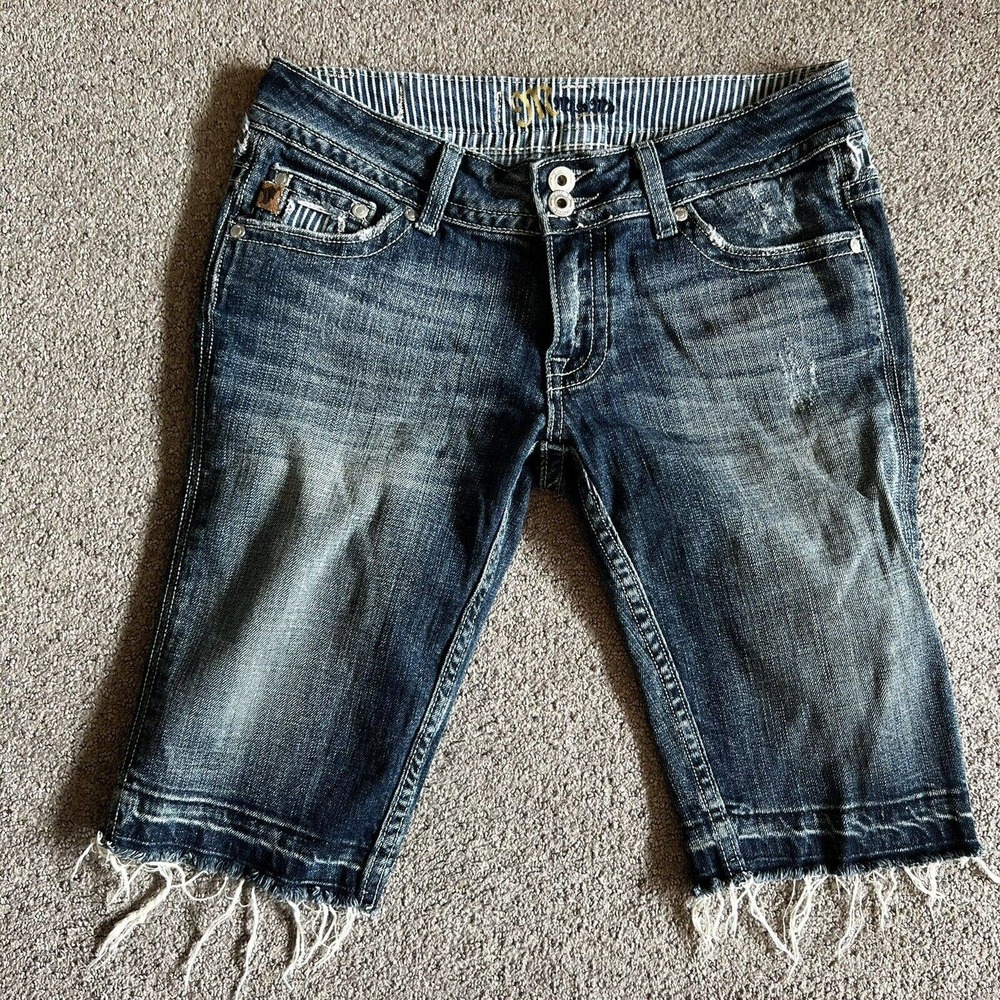 Miss Me Womens Low Rise Size 27 Blue Shorts Pockets Distressed#1861